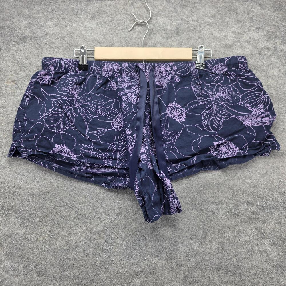 Victoria's Secret Pajama Lounge Sleep Shorts Womens XL Navy Purple Floral Cotton